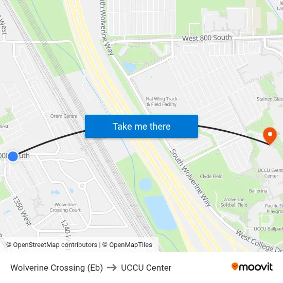 Wolverine Crossing (Eb) to UCCU Center map