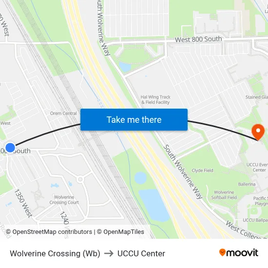 Wolverine Crossing (Wb) to UCCU Center map