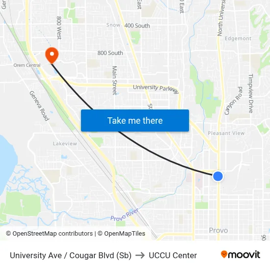 University Ave / Cougar Blvd (Sb) to UCCU Center map