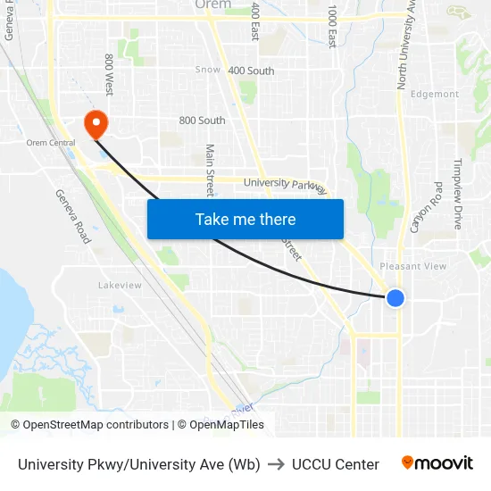University Pkwy/University Ave (Wb) to UCCU Center map