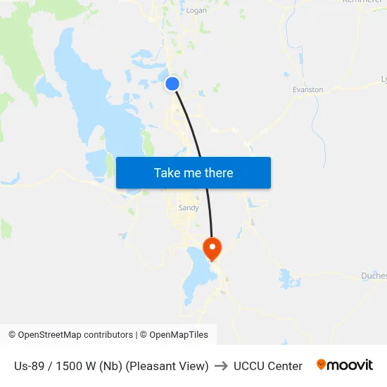 Us-89 / 1500 W (Nb) (Pleasant View) to UCCU Center map
