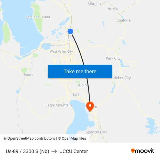 Us-89 / 3300 S (Nb) to UCCU Center map