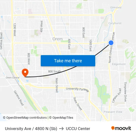 University Ave / 4800 N (Sb) to UCCU Center map