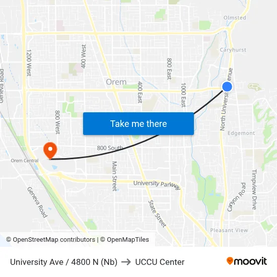 University Ave / 4800 N (Nb) to UCCU Center map