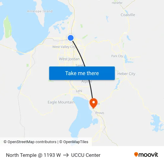 North Temple @ 1193 W to UCCU Center map