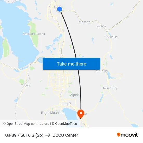 Us-89 / 6016 S (Sb) to UCCU Center map