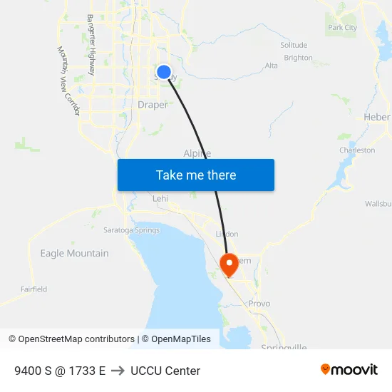 9400 S @ 1733 E to UCCU Center map