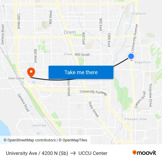 University Ave / 4200 N (Sb) to UCCU Center map