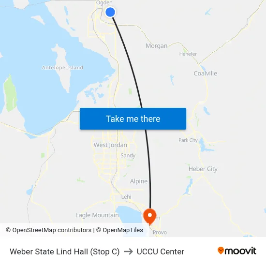 Weber State Lind Hall (Stop C) to UCCU Center map