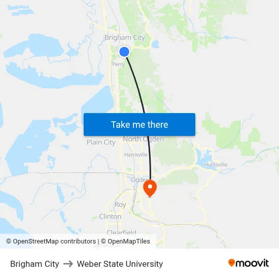 Brigham City to Weber State University map