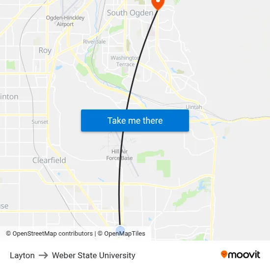 Layton to Weber State University map