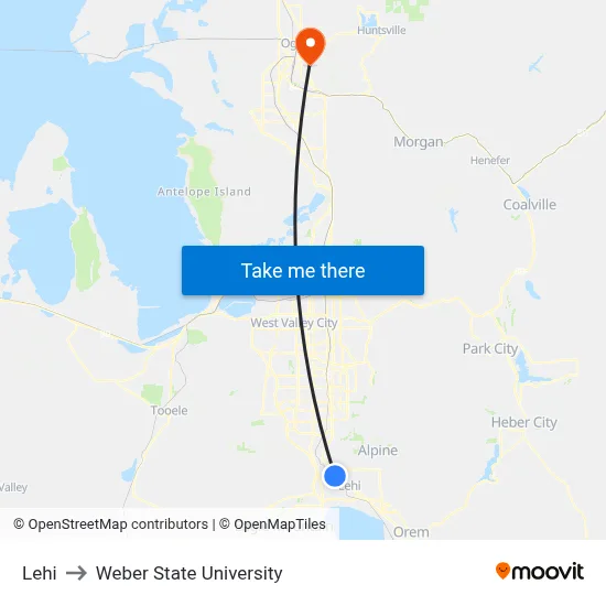 Lehi to Weber State University map