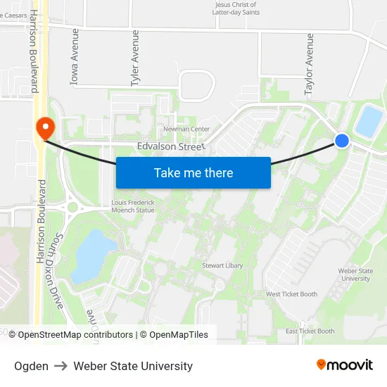 Ogden to Weber State University map