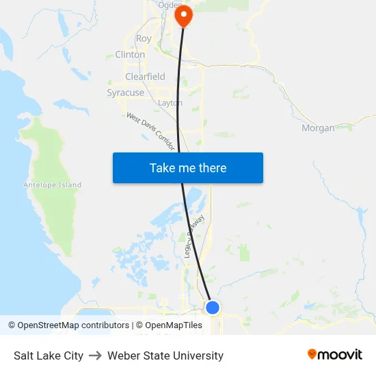 Salt Lake City to Weber State University map
