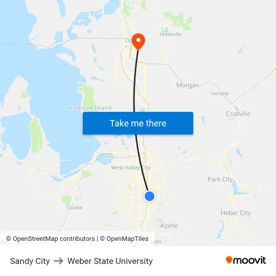 Sandy City to Weber State University map