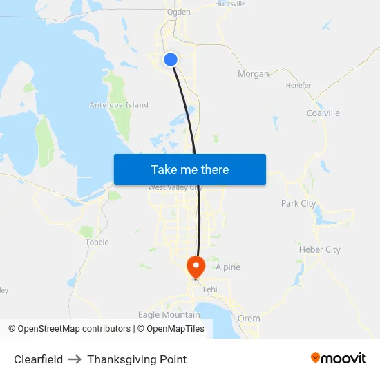 Clearfield to Thanksgiving Point map