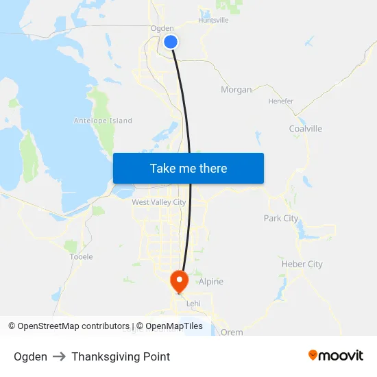 Ogden to Thanksgiving Point map