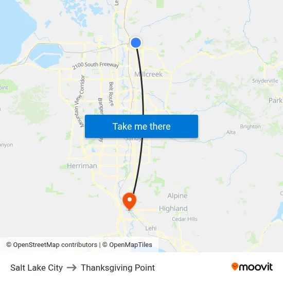 Salt Lake City to Thanksgiving Point map