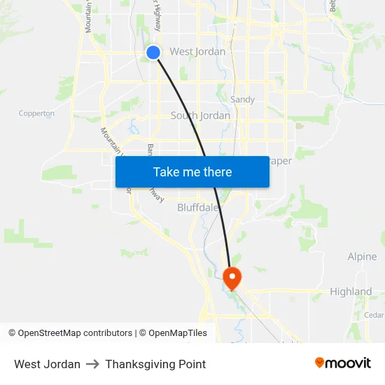 West Jordan to Thanksgiving Point map