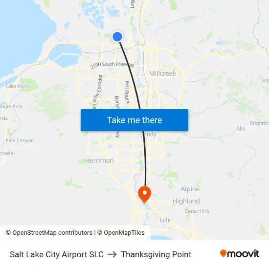 Salt Lake City Airport SLC to Thanksgiving Point map