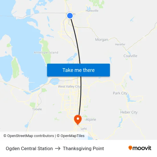 Ogden Central Station to Thanksgiving Point map