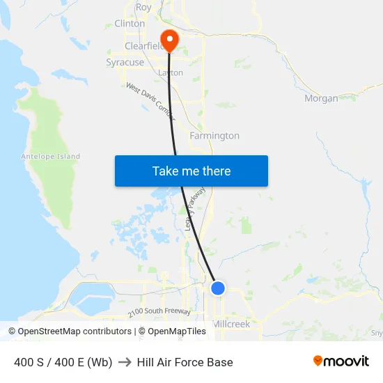 400 S / 400 E (Wb) to Hill Air Force Base map