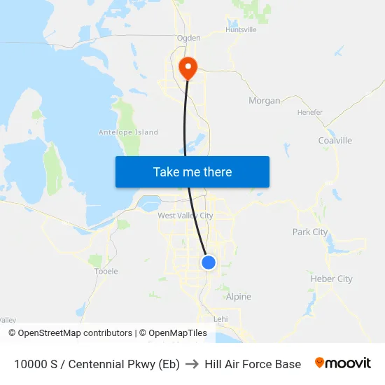 10000 S / Centennial Pkwy (Eb) to Hill Air Force Base map