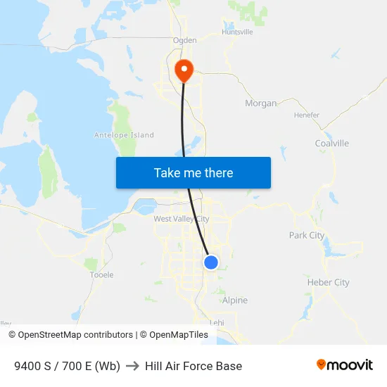 9400 S / 700 E (Wb) to Hill Air Force Base map