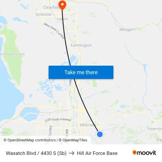 Wasatch Blvd / 4430 S (Sb) to Hill Air Force Base map