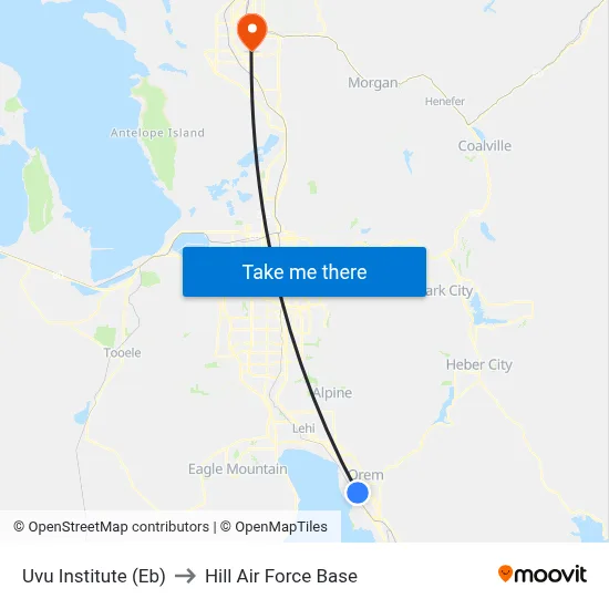 Uvu Institute (Eb) to Hill Air Force Base map