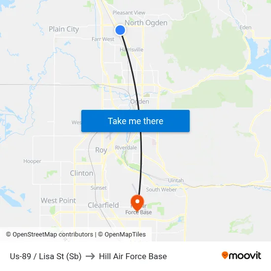 Us-89 / Lisa St (Sb) to Hill Air Force Base map