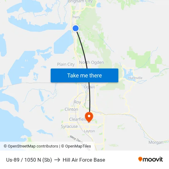 Us-89 / 1050 N (Sb) to Hill Air Force Base map