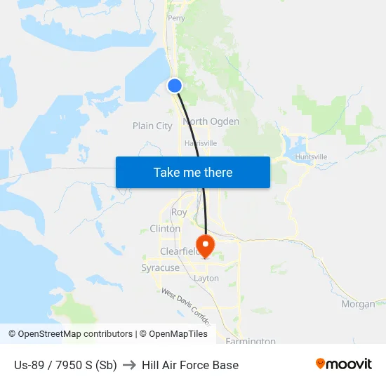 Us-89 / 7950 S (Sb) to Hill Air Force Base map