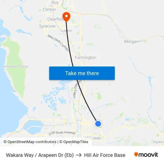 Wakara Way / Arapeen Dr (Eb) to Hill Air Force Base map