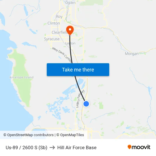 Us-89 / 2600 S (Sb) to Hill Air Force Base map