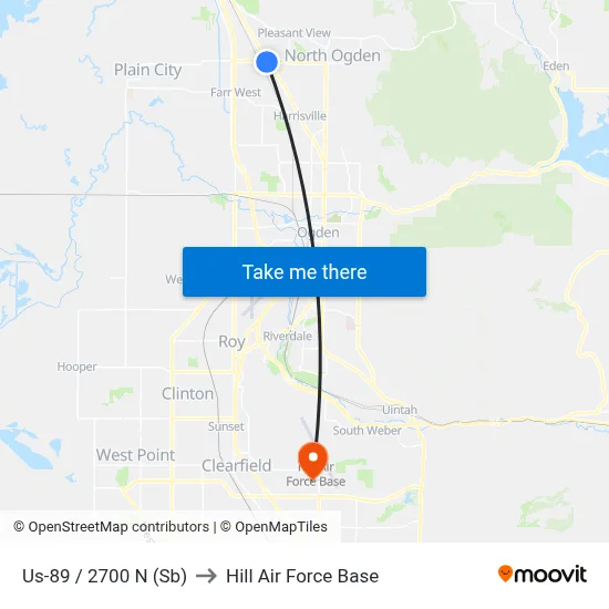 Us-89 / 2700 N (Sb) to Hill Air Force Base map