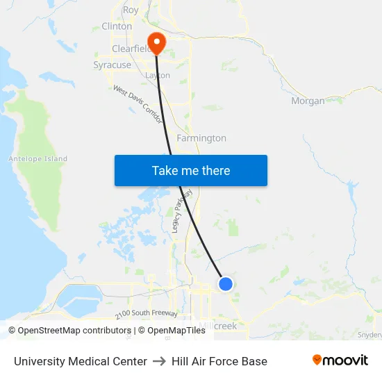 University Medical Center to Hill Air Force Base map