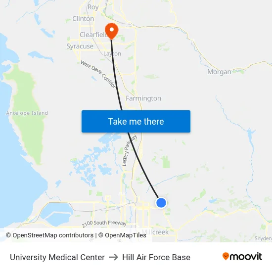 University Medical Center to Hill Air Force Base map