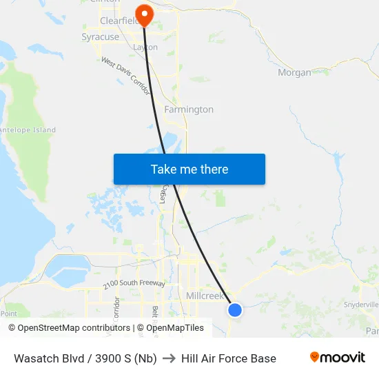 Wasatch Blvd / 3900 S (Nb) to Hill Air Force Base map