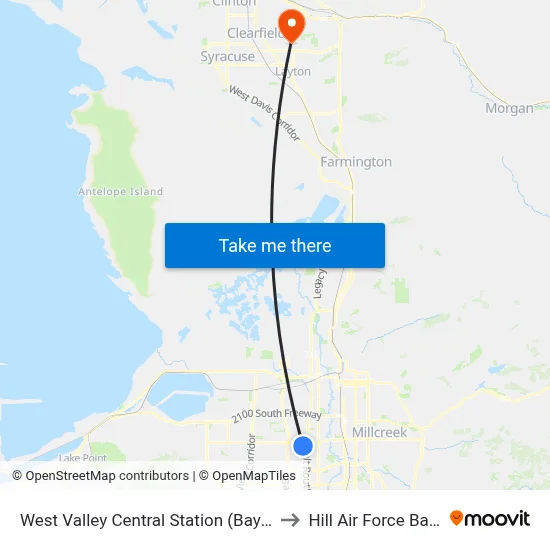 West Valley Central Station (Bay A) to Hill Air Force Base map