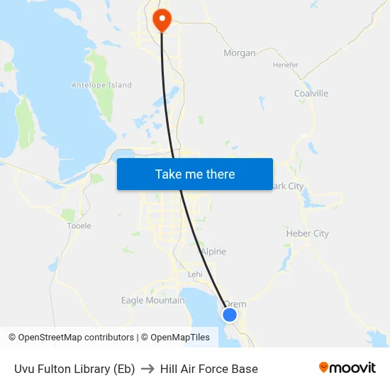 Uvu Fulton Library (Eb) to Hill Air Force Base map