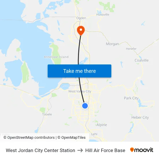 West Jordan City Center Station to Hill Air Force Base map
