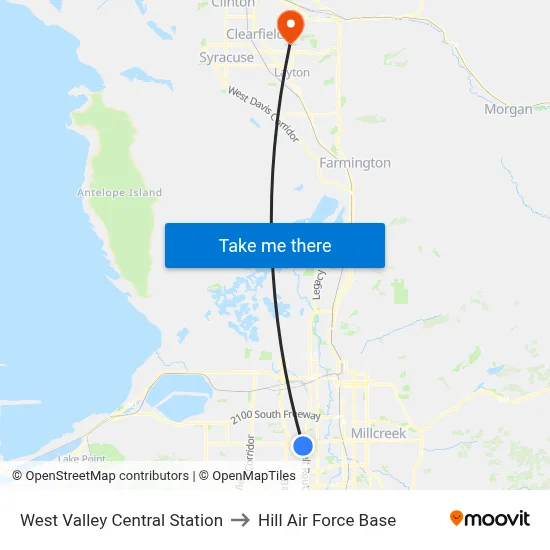 West Valley Central Station to Hill Air Force Base map