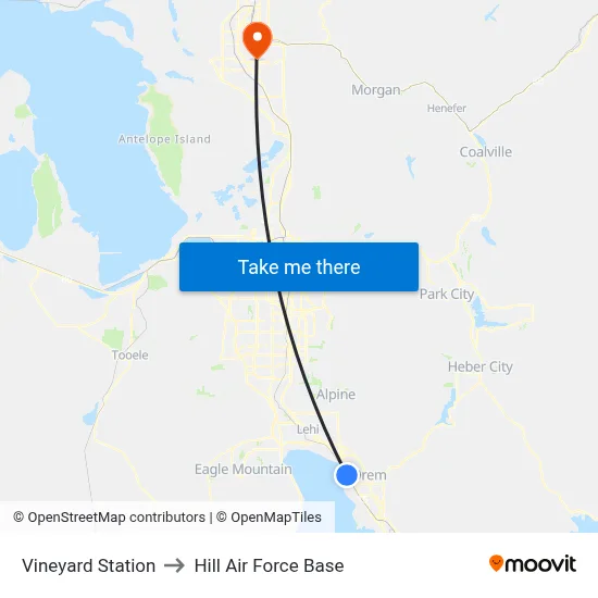 Vineyard Station to Hill Air Force Base map