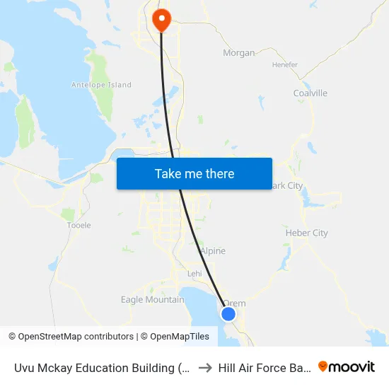 Uvu Mckay Education Building (Eb) to Hill Air Force Base map