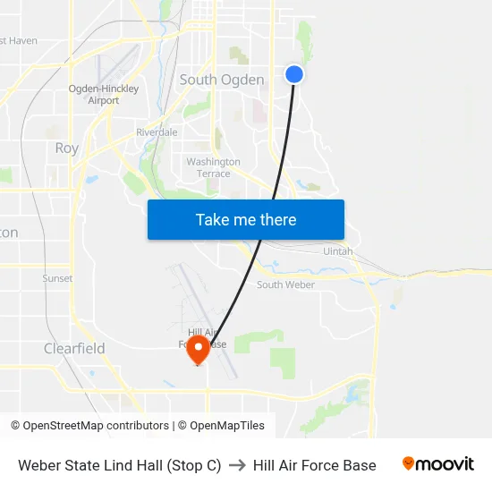 Weber State Lind Hall (Stop C) to Hill Air Force Base map