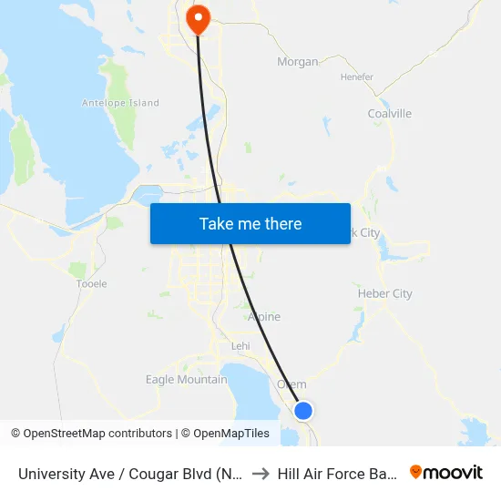 University Ave / Cougar Blvd (Nb) to Hill Air Force Base map