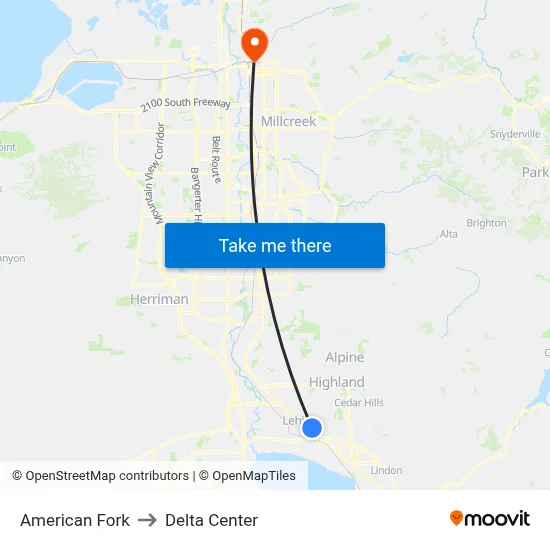 American Fork to Delta Center map