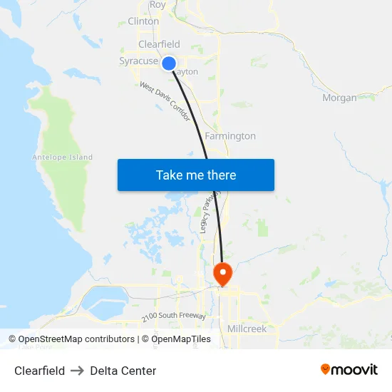 Clearfield to Delta Center map