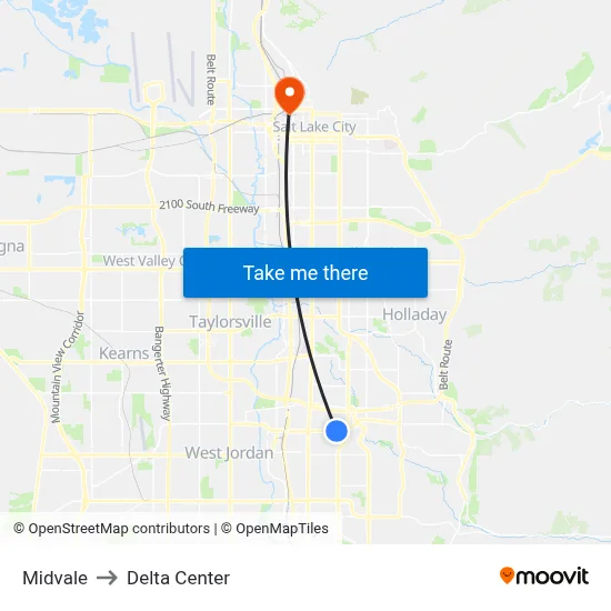 Midvale to Delta Center map